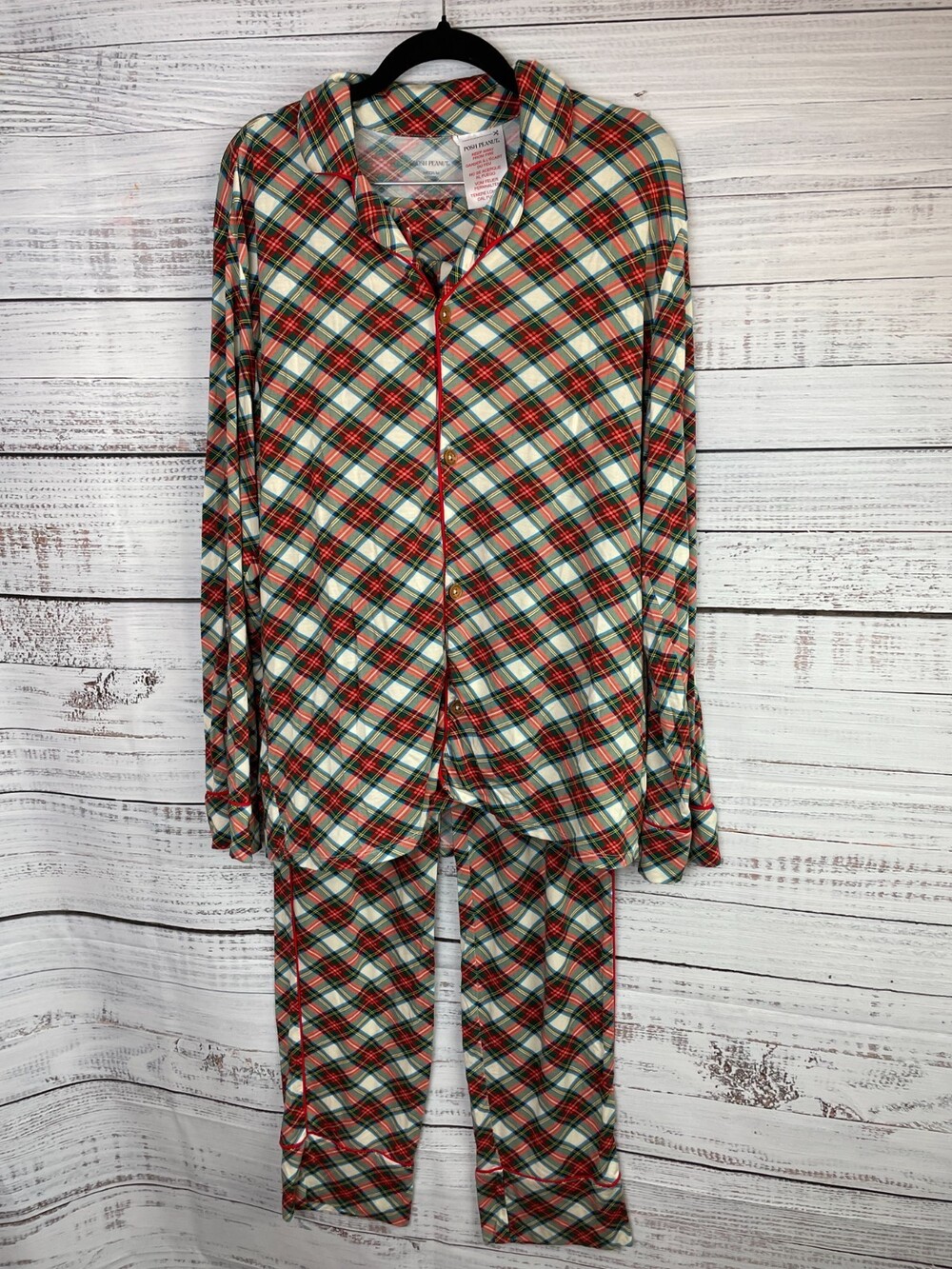 Posh Peanut Red Tartan Plaid Women M 2-Piece Luxe Pajama Set Cream Red